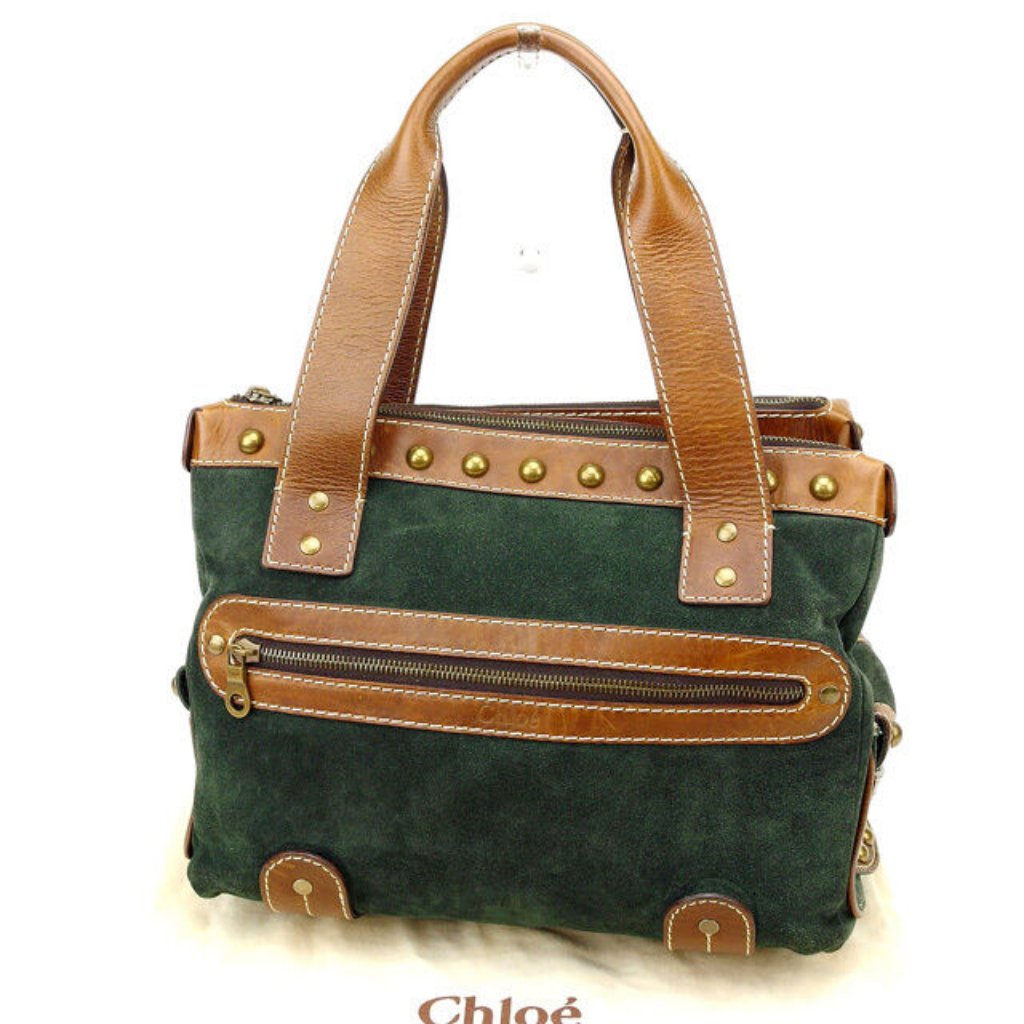Auth Chloe Handbag Green Brown Woman